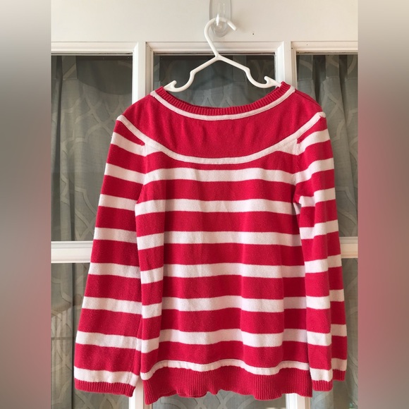 Gymboree size 5-6 yrs reddish pink striped sweater - 2 buttons on one shoulder. - Picture 2 of 5